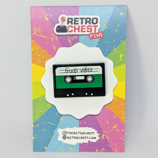 Retro Chest Pins Good Vibes Cassette