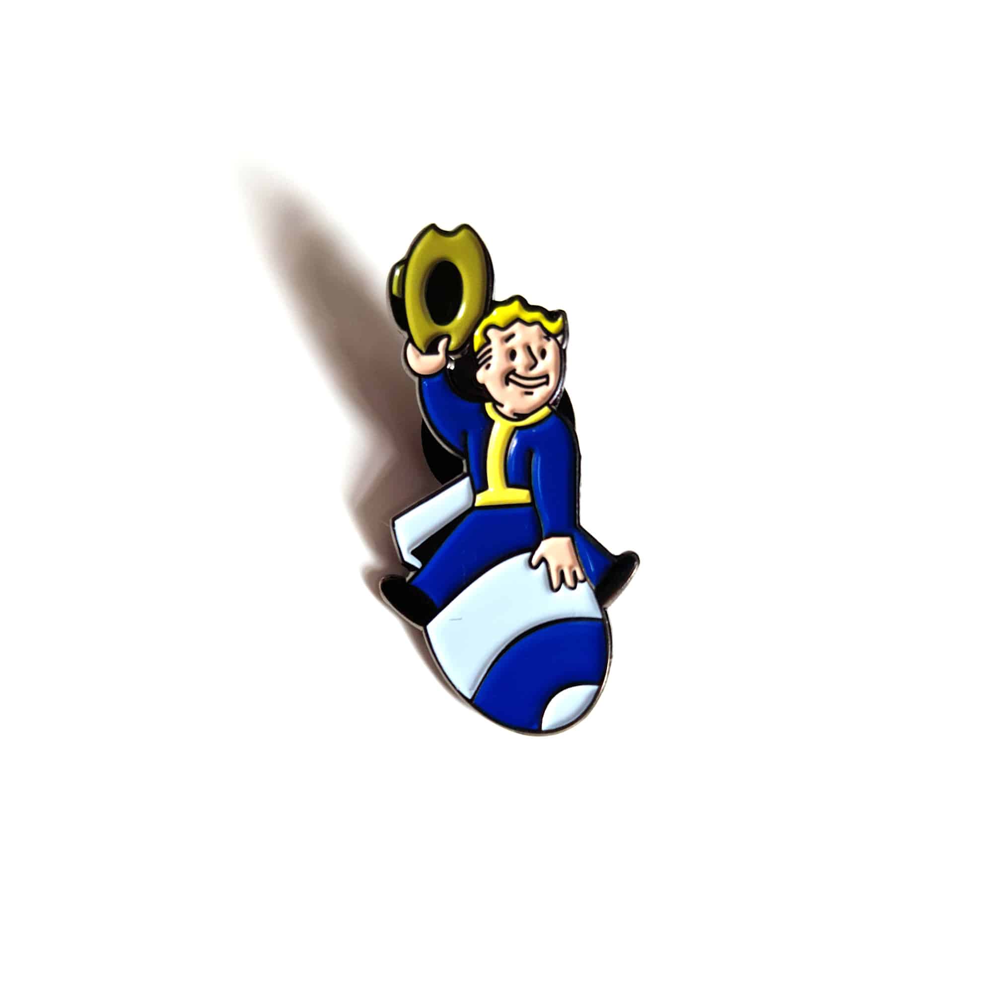 Vault Boy Riding a Nuke Enamel Pin Retro Chest